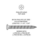 #8 x 1-3/4" Oval Phillips Head SMS Screw for Lite Frame